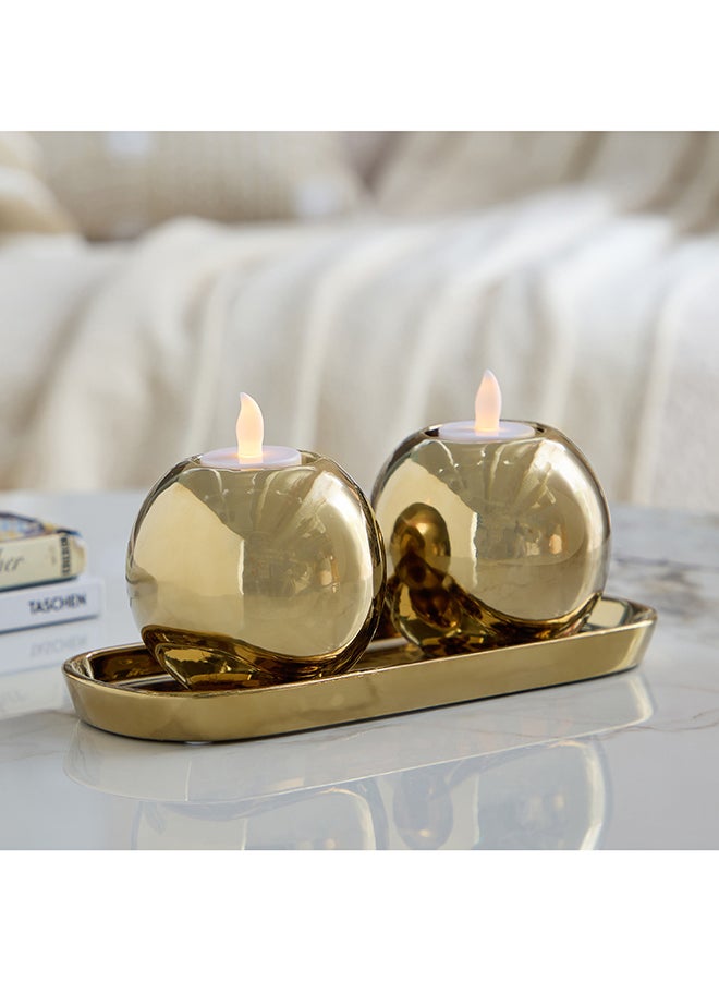Home Box Gold Ceramic Tealight Candleholder Set for Home - Image 1